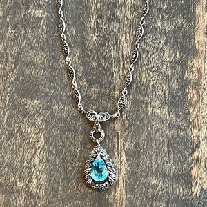 🎉HP🎉 Vintage Sterling Silver Marcasite Necklace with Blue Pendant